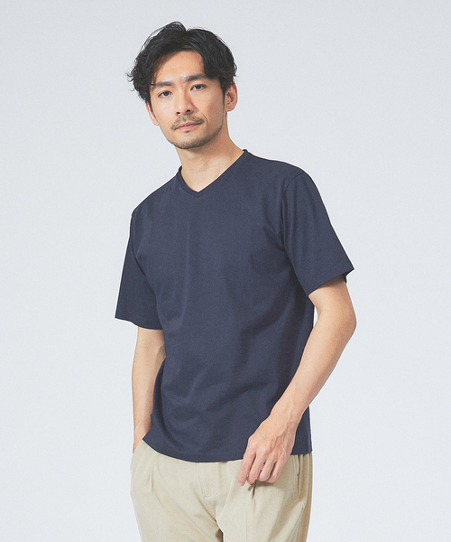 ABAHOUSE GRAY(アバハウスグレイ)の「【マイクロ鹿の子】シルケット Vネック Tシャツ(Tシャツ/カットソー・メンズ・ブルー/グリーン/ネイビー/ブラック/ホワイト/グレイッシュベージュ・46/48/50)」の6枚目の写真