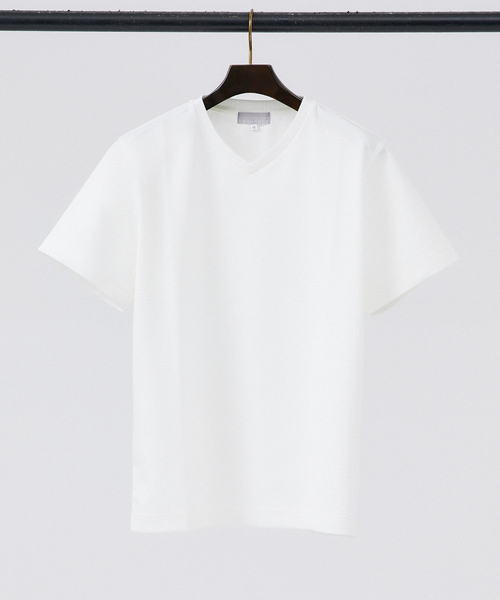 ABAHOUSE GRAY(アバハウスグレイ)の「【マイクロ鹿の子】シルケット Vネック Tシャツ(Tシャツ/カットソー・メンズ・ブルー/グリーン/ネイビー/ブラック/ホワイト/グレイッシュベージュ・46/48/50)」の2枚目の写真