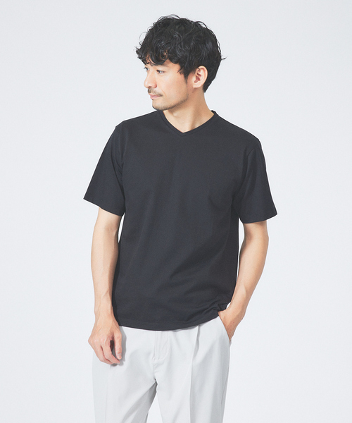 ABAHOUSE GRAY(アバハウスグレイ)の「【マイクロ鹿の子】シルケット Vネック Tシャツ(Tシャツ/カットソー・メンズ・ブルー/グリーン/ネイビー/ブラック/ホワイト/グレイッシュベージュ・46/48/50)」の3枚目の写真
