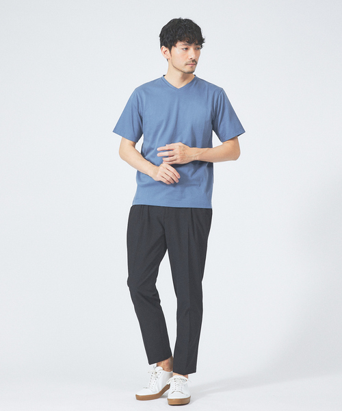 ABAHOUSE GRAY(アバハウスグレイ)の「【マイクロ鹿の子】シルケット Vネック Tシャツ(Tシャツ/カットソー・メンズ・ブルー/グリーン/ネイビー/ブラック/ホワイト/グレイッシュベージュ・46/48/50)」の7枚目の写真