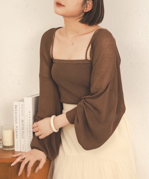 Ambre Neige(アンブルネージュ)の「【セットアイテム】シアーキャミ&ボレロセット/WEB/EC限定商品(アンサンブル・レディース・ダークブラウン/ピンク/アイボリー・FREE)」の3枚目の写真