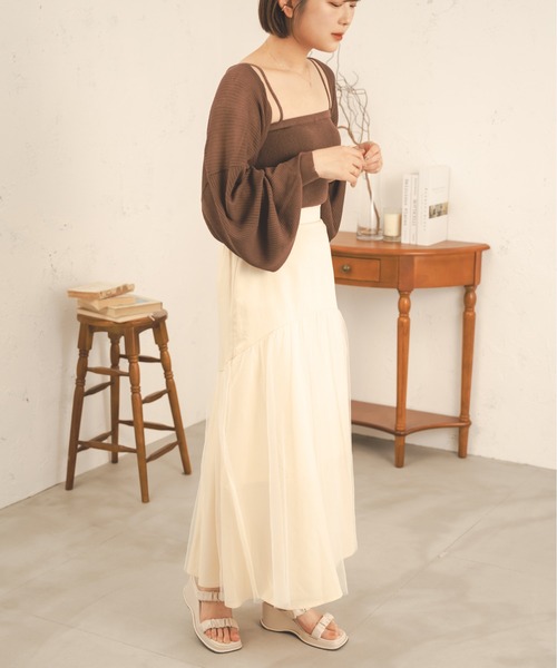 Ambre Neige(アンブルネージュ)の「【セットアイテム】シアーキャミ&ボレロセット/WEB/EC限定商品(アンサンブル・レディース・ダークブラウン/ピンク/アイボリー・FREE)」の5枚目の写真