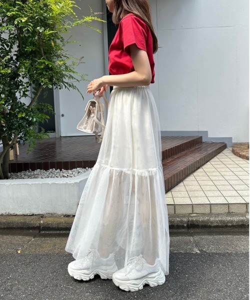 OLIVE des OLIVE（オリーブデオリーブ）の「マルチWAYティアードチュールスカート　1031010330（スカート・レディース・ブラック/オフホワイト・FREE）」の4枚目の写真