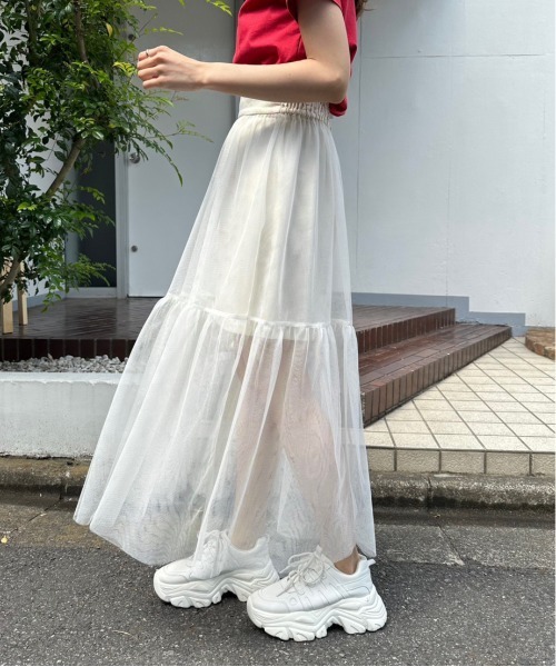 OLIVE des OLIVE（オリーブデオリーブ）の「マルチWAYティアードチュールスカート　1031010330（スカート・レディース・ブラック/オフホワイト・FREE）」の7枚目の写真