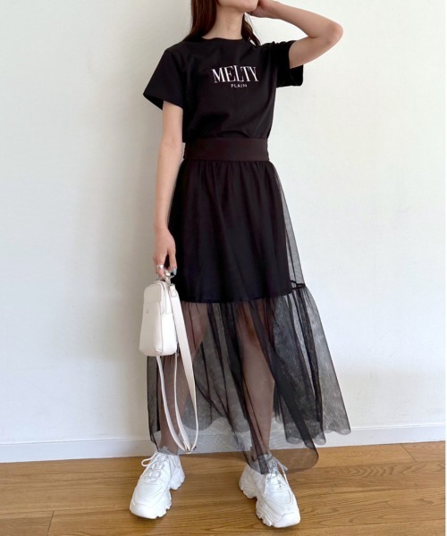 OLIVE des OLIVE（オリーブデオリーブ）の「マルチWAYティアードチュールスカート　1031010330（スカート・レディース・ブラック/オフホワイト・FREE）」の13枚目の写真