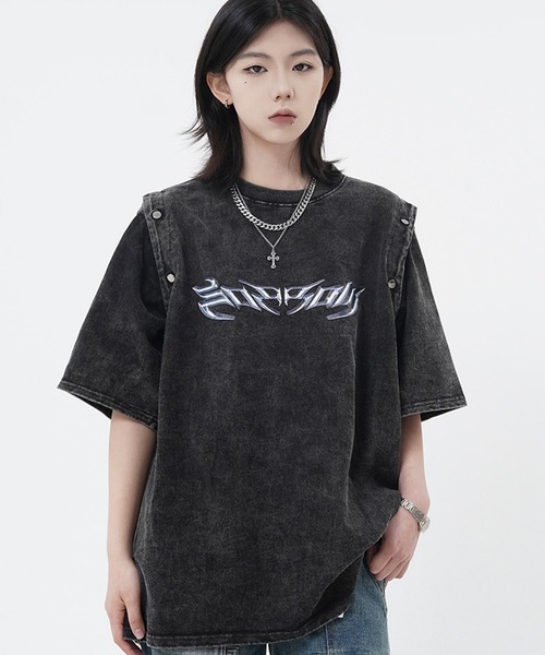 tシャツ 「ARULE/アルール」2WAYボタンスリーブピグメントビッグTEE「Y」「CN」 レディース メンズ ARULE/アルール』2WAYボタンスリーブピグメントビッグTEE【Y