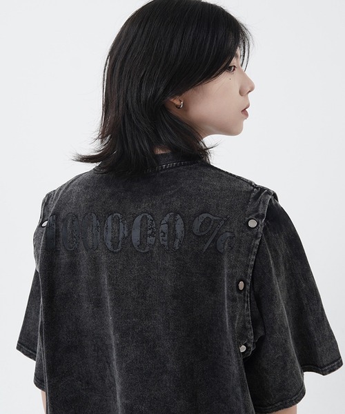 ARULE（アルール）の「『ARULE/アルール』2WAYボタンスリーブピグメントビッグTEE 【CN】（Tシャツ/カットソー・レディース・ブラック・XL/L）」の3枚目の写真