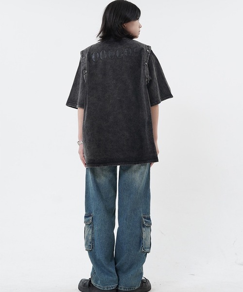 ARULE（アルール）の「『ARULE/アルール』2WAYボタンスリーブピグメントビッグTEE 【CN】（Tシャツ/カットソー・レディース・ブラック・XL/L）」の6枚目の写真
