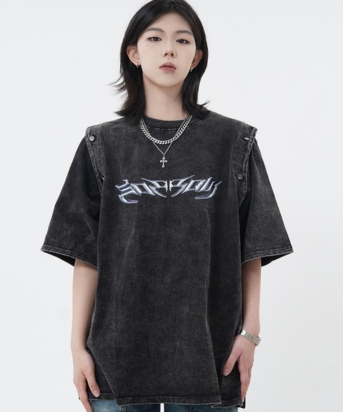 ARULE（アルール）の「『ARULE/アルール』2WAYボタンスリーブピグメントビッグTEE 【CN】（Tシャツ/カットソー・レディース・ブラック・XL/L）」の4枚目の写真