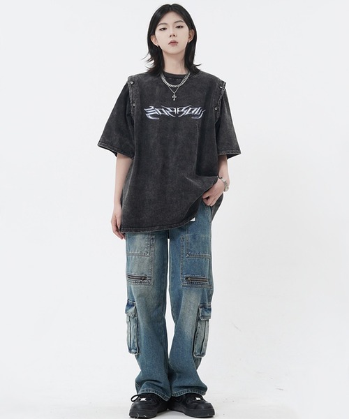 ARULE（アルール）の「『ARULE/アルール』2WAYボタンスリーブピグメントビッグTEE 【CN】（Tシャツ/カットソー・レディース・ブラック・XL/L）」の5枚目の写真