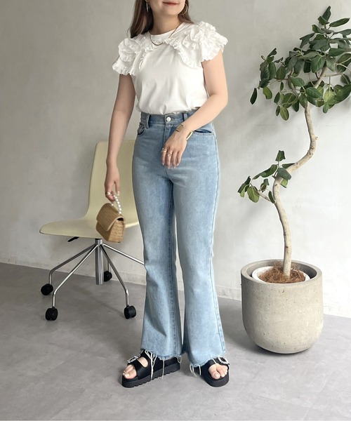 prose verse（プロズヴェール）の「フラワーモチーフフリルノースリトップス（Tシャツ/カットソー・レディース・ブラック/オフホワイト・MEDIUM）」の13枚目の写真