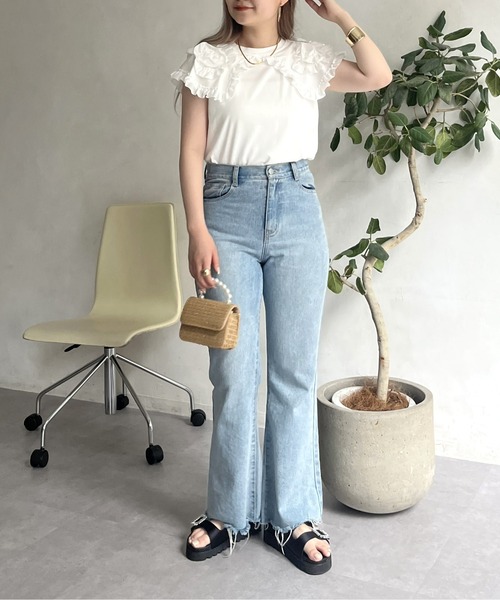 prose verse（プロズヴェール）の「フラワーモチーフフリルノースリトップス（Tシャツ/カットソー・レディース・ブラック/オフホワイト・MEDIUM）」の14枚目の写真