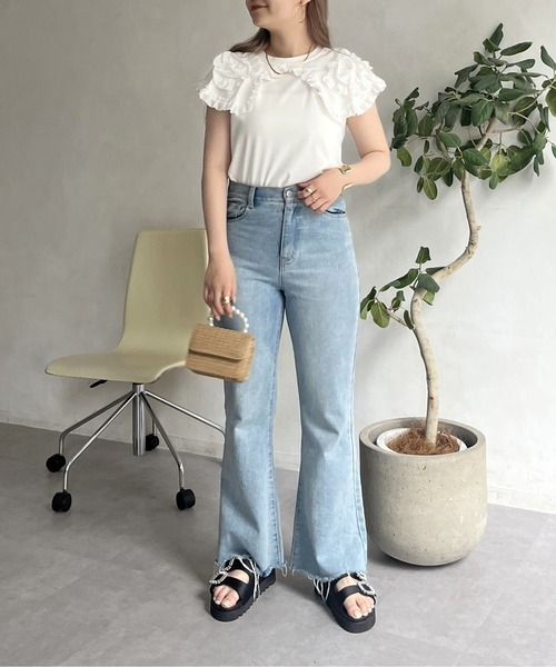 prose verse（プロズヴェール）の「フラワーモチーフフリルノースリトップス（Tシャツ/カットソー・レディース・ブラック/オフホワイト・MEDIUM）」の15枚目の写真