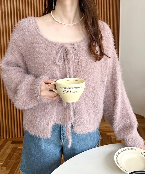 moment+（モーメントプラス）の「前後2WAYシャギーリボンニット