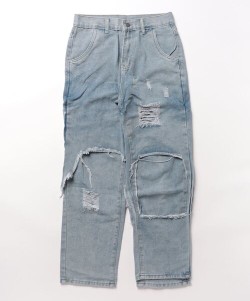 Burner（バーナー）の「【OKUOKU　0909】ダメージ　ワイド　デニムパンツ　oku-bottom-637727788324-5395 Y（デニムパンツ・メンズ・ライトブルー・S/M/L）」の2枚目の写真