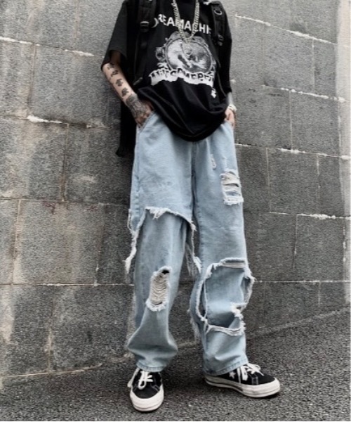 Burner（バーナー）の「【OKUOKU　0909】ダメージ　ワイド　デニムパンツ　oku-bottom-637727788324-5395 Y（デニムパンツ・メンズ・ライトブルー・S/M/L）」の9枚目の写真