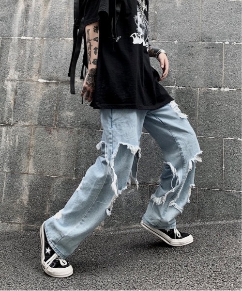 Burner（バーナー）の「【OKUOKU　0909】ダメージ　ワイド　デニムパンツ　oku-bottom-637727788324-5395 Y（デニムパンツ・メンズ・ライトブルー・S/M/L）」の8枚目の写真
