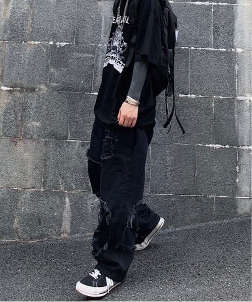 Burner（バーナー）の「【OKUOKU　0909】ダメージ　ワイド　デニムパンツ　oku-bottom-637727788324-5395 Y（デニムパンツ・メンズ・ライトブルー・S/M/L）」の3枚目の写真