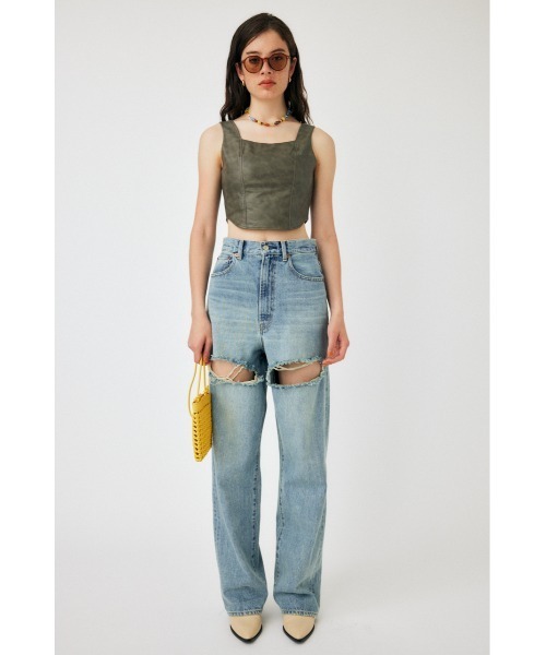 MOUSSY（マウジー）の「F/LEATHER BUSTIER トップス（キャミソール・レディース・ブラック/グレー・1/2）」の4枚目の写真