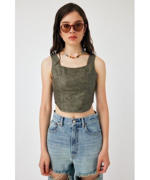 MOUSSY（マウジー）の「F/LEATHER BUSTIER トップス（キャミソール・レディース・ブラック/グレー・1/2）」の15枚目の写真