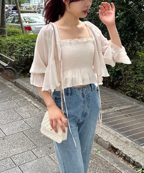 one after another NICE CLAUP（ワンアフターアナザーナイスクラップ）の「シャーリングビスチェセットブラウス（シャツ/ブラウス・レディース・コーラルピンク/アイボリー/ピンクベージュ/ブラック・FREE）」の17枚目の写真