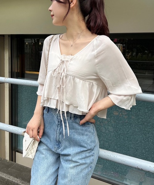 one after another NICE CLAUP（ワンアフターアナザーナイスクラップ）の「シャーリングビスチェセットブラウス（シャツ/ブラウス・レディース・コーラルピンク/アイボリー/ピンクベージュ/ブラック・FREE）」の14枚目の写真