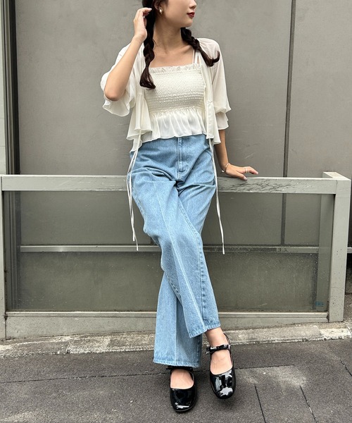 one after another NICE CLAUP（ワンアフターアナザーナイスクラップ）の「シャーリングビスチェセットブラウス（シャツ/ブラウス・レディース・コーラルピンク/アイボリー/ピンクベージュ/ブラック・FREE）」の10枚目の写真