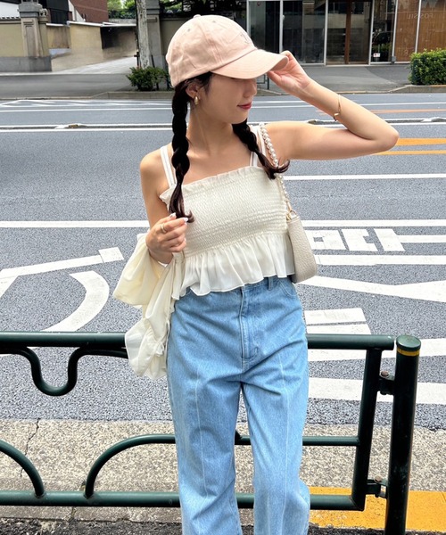 one after another NICE CLAUP（ワンアフターアナザーナイスクラップ）の「シャーリングビスチェセットブラウス（シャツ/ブラウス・レディース・コーラルピンク/アイボリー/ピンクベージュ/ブラック・FREE）」の12枚目の写真