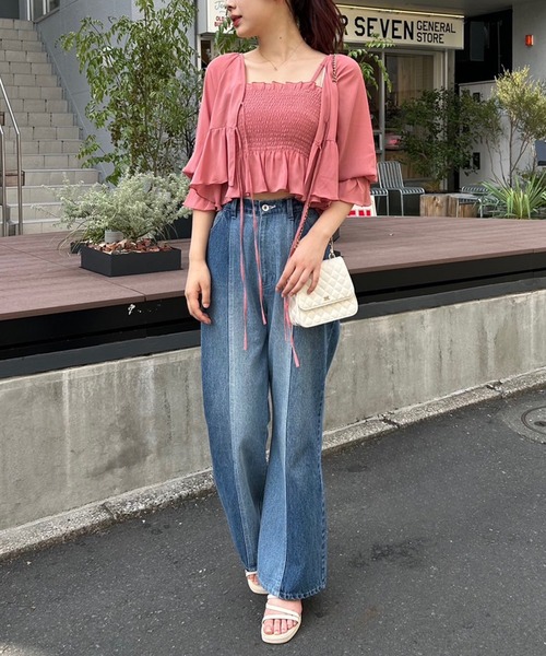 one after another NICE CLAUP（ワンアフターアナザーナイスクラップ）の「シャーリングビスチェセットブラウス（シャツ/ブラウス・レディース・コーラルピンク/アイボリー/ピンクベージュ/ブラック・FREE）」の19枚目の写真