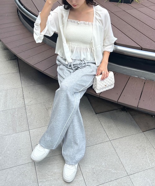 one after another NICE CLAUP（ワンアフターアナザーナイスクラップ）の「シャーリングビスチェセットブラウス（シャツ/ブラウス・レディース・コーラルピンク/アイボリー/ピンクベージュ/ブラック・FREE）」の8枚目の写真