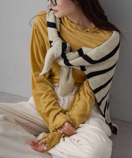 PUAL CE CIN（ピュアルセシン）の「シアーリブメロープチハイネックプルオーバー（Tシャツ/カットソー・レディース・ブラウン/オフホワイト/テラコッタ/ブラック/イエロー・FREE）」の5枚目の写真