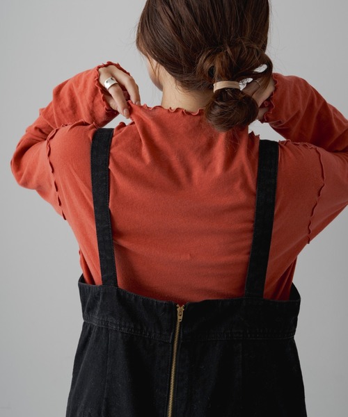 PUAL CE CIN（ピュアルセシン）の「シアーリブメロープチハイネックプルオーバー（Tシャツ/カットソー・レディース・ブラウン/オフホワイト/テラコッタ/ブラック/イエロー・FREE）」の4枚目の写真