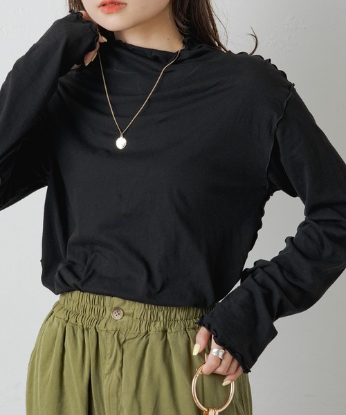 PUAL CE CIN（ピュアルセシン）の「シアーリブメロープチハイネックプルオーバー（Tシャツ/カットソー・レディース・ブラウン/オフホワイト/テラコッタ/ブラック/イエロー・FREE）」の3枚目の写真