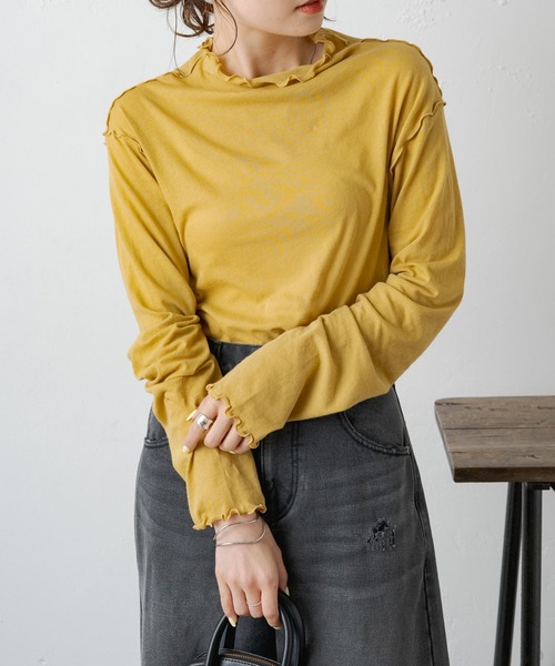 PUAL CE CIN（ピュアルセシン）の「シアーリブメロープチハイネックプルオーバー（Tシャツ/カットソー・レディース・ブラウン/オフホワイト/テラコッタ/ブラック/イエロー・FREE）」の17枚目の写真