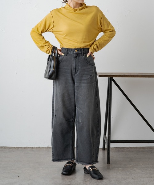 PUAL CE CIN（ピュアルセシン）の「シアーリブメロープチハイネックプルオーバー（Tシャツ/カットソー・レディース・ブラウン/オフホワイト/テラコッタ/ブラック/イエロー・FREE）」の18枚目の写真