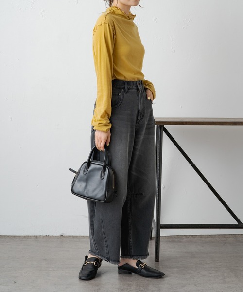 PUAL CE CIN（ピュアルセシン）の「シアーリブメロープチハイネックプルオーバー（Tシャツ/カットソー・レディース・ブラウン/オフホワイト/テラコッタ/ブラック/イエロー・FREE）」の19枚目の写真