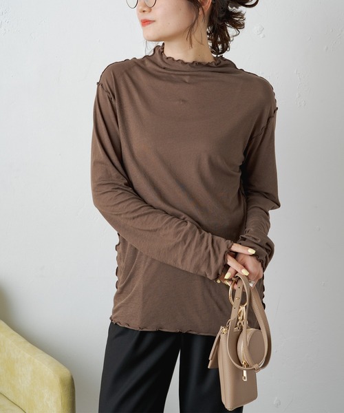 PUAL CE CIN（ピュアルセシン）の「シアーリブメロープチハイネックプルオーバー（Tシャツ/カットソー・レディース・ブラウン/オフホワイト/テラコッタ/ブラック/イエロー・FREE）」の10枚目の写真