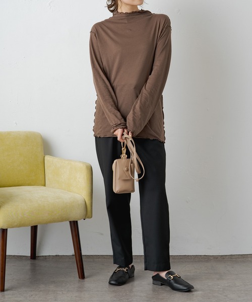 PUAL CE CIN（ピュアルセシン）の「シアーリブメロープチハイネックプルオーバー（Tシャツ/カットソー・レディース・ブラウン/オフホワイト/テラコッタ/ブラック/イエロー・FREE）」の12枚目の写真