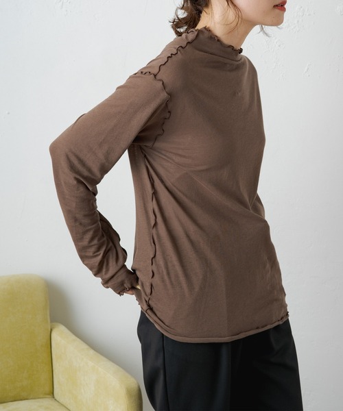 PUAL CE CIN（ピュアルセシン）の「シアーリブメロープチハイネックプルオーバー（Tシャツ/カットソー・レディース・ブラウン/オフホワイト/テラコッタ/ブラック/イエロー・FREE）」の11枚目の写真