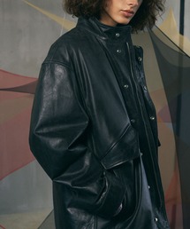 UNISEX》Buffalo Crack Leather Dress-Over Short Mods Coat