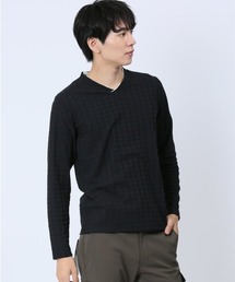 TAKA-Q（タカキュー）の「タカキュー リンクスジャガード千鳥 Vネック長袖Tシャツ（Tシャツ/カットソー・メンズ）」