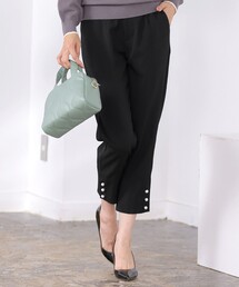 【洗える】スリットパールテーパードパンツ