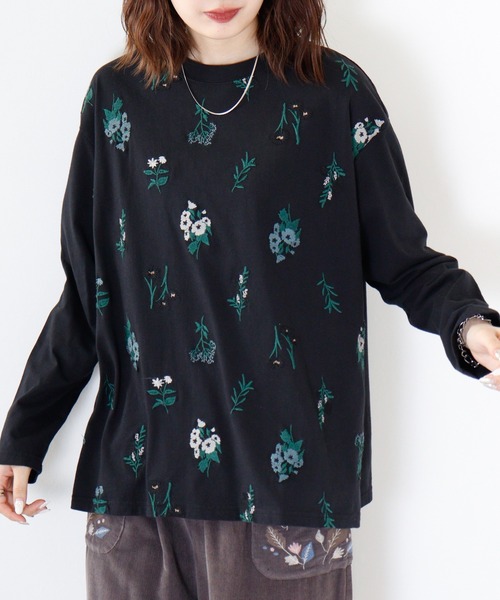 Emago(イマゴ)の「EMAGO 花刺繍プルオーバー(Tシャツ/カットソー・レディース・杢グレー/アイボリー/ブラック/ブラウン・FREE)」の17枚目の写真