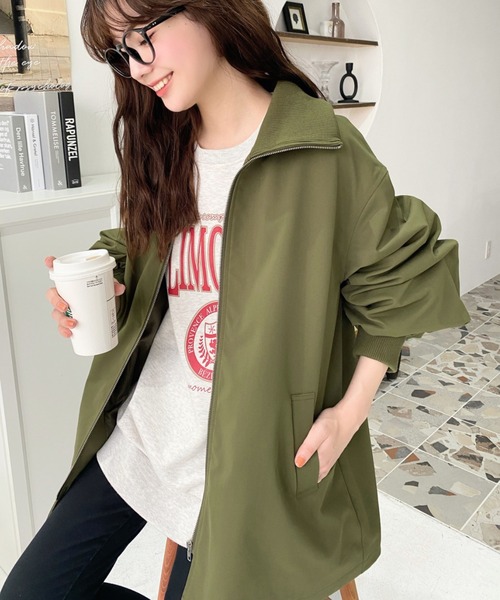 moment+（モーメントプラス）の「コットンライクツイルスタンドリブカラージップコート（カバーオール・レディース・ネイビー/アイボリー/ブラック/カーキ・M/L）」の20枚目の写真