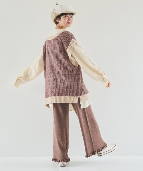 Crisp（クリスプ）の「リブフリルニットパンツ（その他パンツ・レディース・アイボリー/ブラウン/ベージュ/ピンクベージュ・FREE）」の6枚目の写真