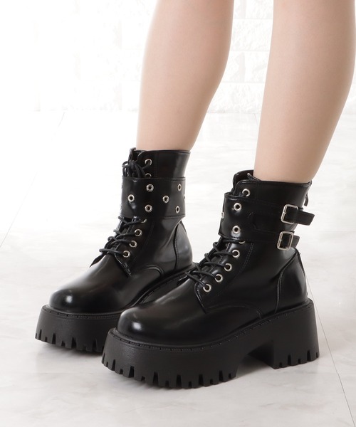 セール】ダブルベルトレースアップトラックブーツ（ブーツ）｜Lace