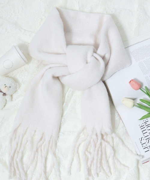 セール】ボリュームフリンジマフラー 大判ストール 無地 チェック柄