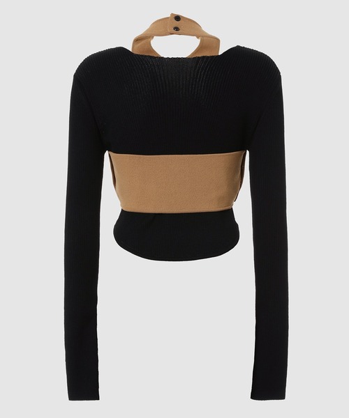 TAN（タン）の「MATT RIB LAYERED KNIT TOPS（ニット/セーター・レディース・ブラック/黄土色系・FREE）」の4枚目の写真