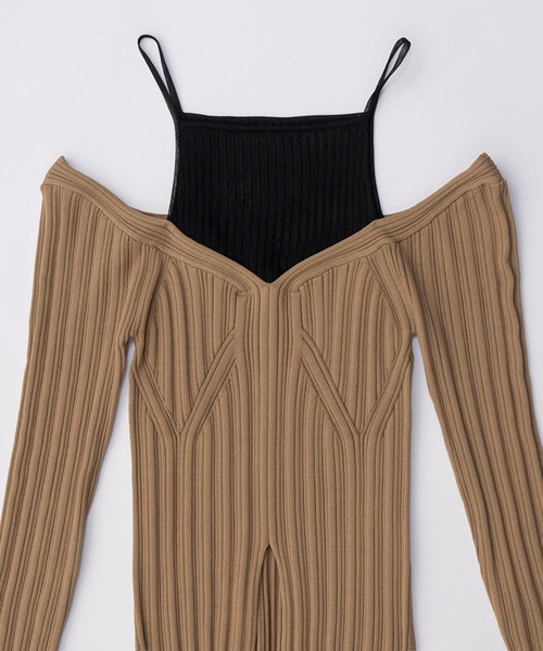 PRANK PROJECT（プランクプロジェクト）の「レイヤードオフショルトップ / Layered Off-Shoulder Top（ベスト・レディース・ベージュ/ブラック・FREE）」の15枚目の写真