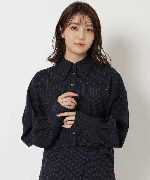 REDYAZEL - 美品 REDYAZEL ラメストライプネクタイ付きシャツ ネイビー 美品 REDYAZEL ラメストライプネクタイ付きシャツ ネイビー